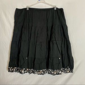 Faded Glory Women Black Jeweled Midi Teired Skirt